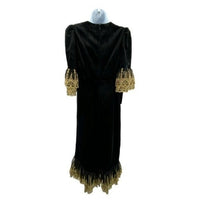 NEW Pomander Place Black Velvet Lillith Gold Embroidered Lace Maxi Dress Size M