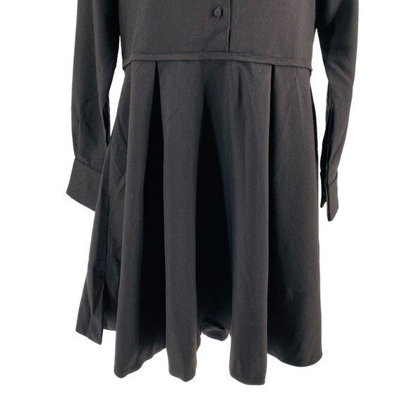Pomander Place | NEW Black Annalise Long Sleeve Pleated Mini Dress Size S