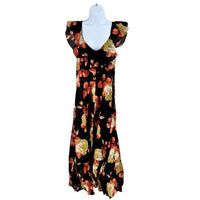 The Great NEW Cabbage Rose Print The Geranium Dress Black Floral Maxi Dress L