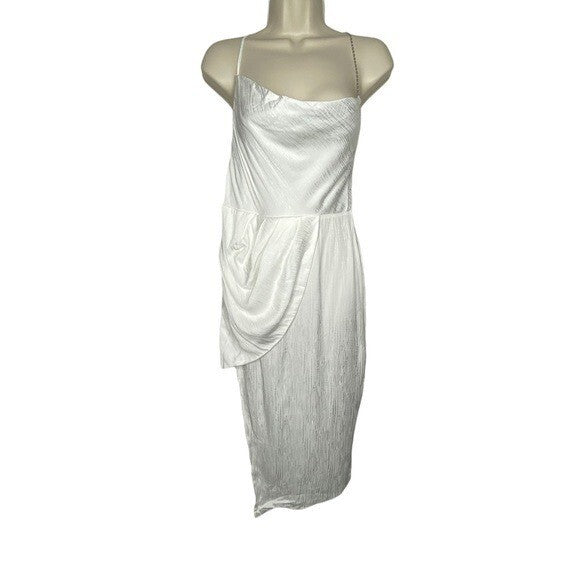 NEW Michael Costello x REVOLVE Tessa Satin Chain Midi Dress Ivory Women's Size S
