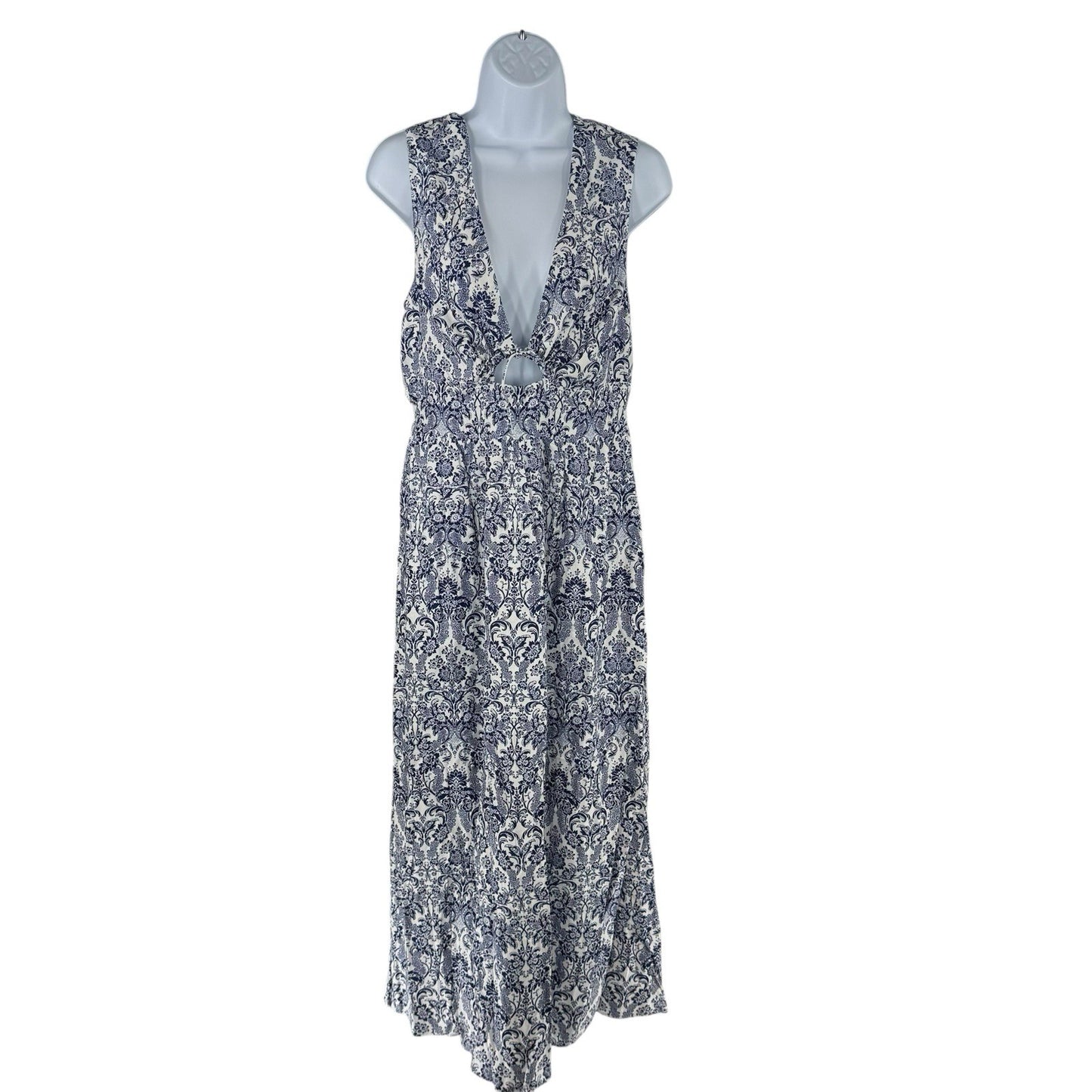 Hyacinth House NEW Navy Scroll Print Toula V Neck Sleeveless Maxi Dress Size L