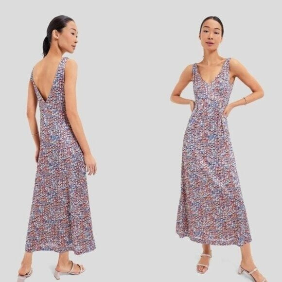 Tuckernuck NEW Natasha Mosaic Tile Navy Red V Neck Maxi Dress Size XXS