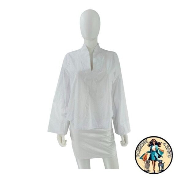 Pomander Place NEW White Norella V Neck Flared Bell Sleeve Blouse Size XS