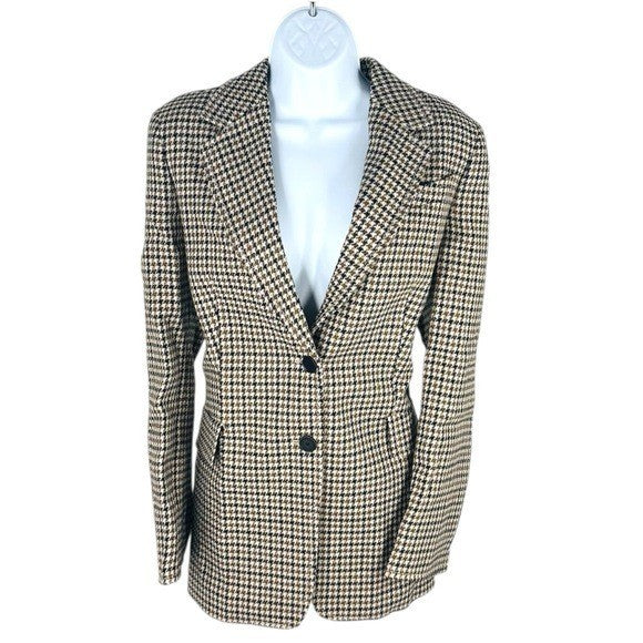 Akris Punto NEW Brown & Black Houndstooth Wool Boyfriend Blazer Size 10