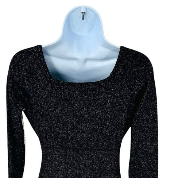 Hyacinth House NEW Black Metallic Long Sleeve Selena Knit Mini Dress Size XS