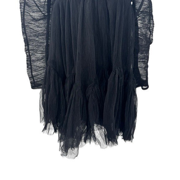 Moon River NEW Black Tulle Long Sleeve Sweetheart Party Mini Dress Size Small