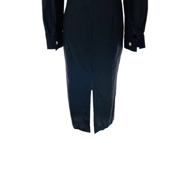 Petal & Pup NEW Monrow Black Preppy Long Sleeve Linen Midi Shirt Dress Size 2