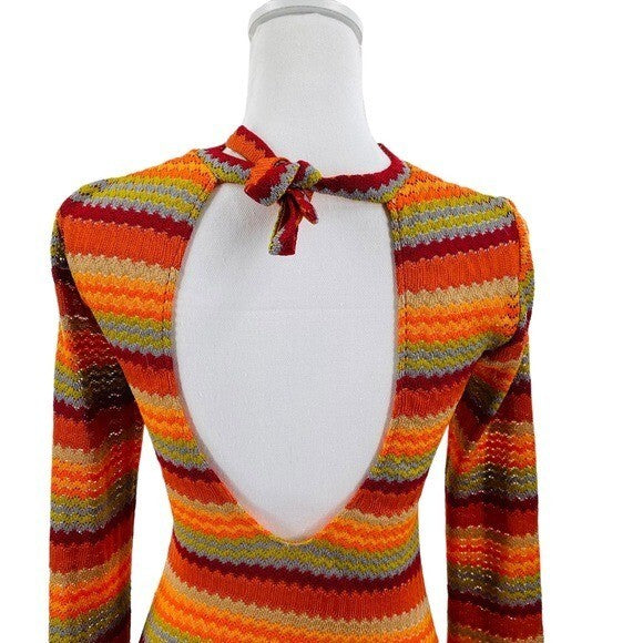 Only Hearts NEW Kingston Bell Sleeve Crochet Mini Dress in Orange Multi Size XS