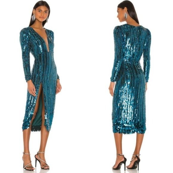 REVE RICHE | NEW Miesha Sequin Midi Dress in Forest Green Size 4