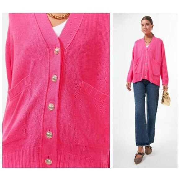 Pomander Place |  Slone Hot Pink Barbiecore Oversized Cardigan Sweater Size XS