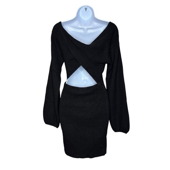 Majorelle | NEW Neva Ribbed Back Cut-Out Mini Dress in Black Size S