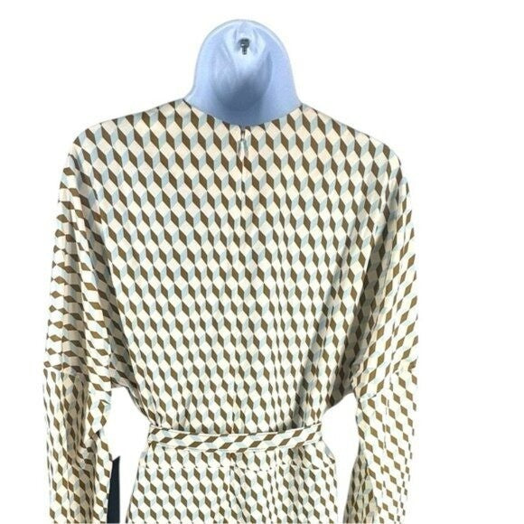 Tuckernuck NEW Tan Ocean Spray Geo Bex Long Sleeve Belted Midi Dress Size XS