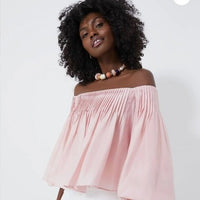 Hyacinth House NEW Light Pink Off the Shoulder Portia Pleated Blouse Size XXS