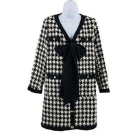 Pomander Place | NEW Coco Tweed Houndstooth Bow Mini Dress Black White Size XL