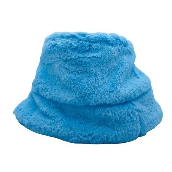 Gladys Tamez Millinery NEW Faux Fur Y2K Bucket Hat in Baby Blue One Size