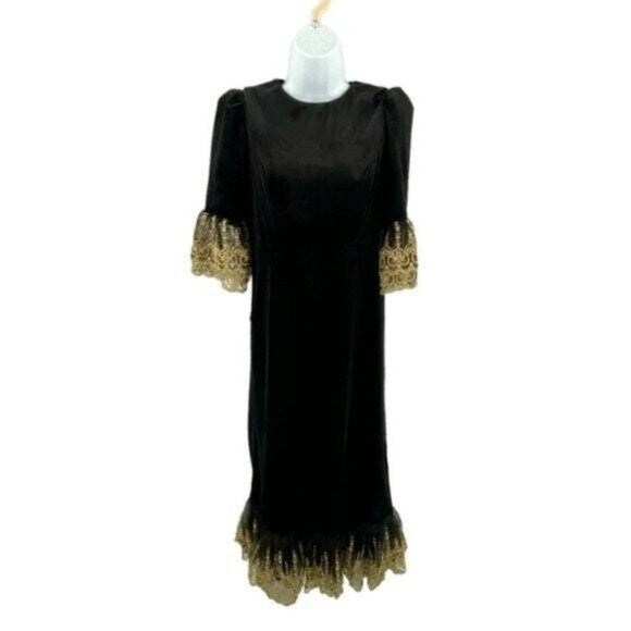 Pomander Place Black Velvet Lillith Gold Embroidered Lace Maxi Dress Size XXXL