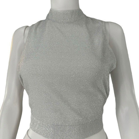 NEW superdown REVOLVE Sophie Metallic Silver Open Back Crop Top Size XL