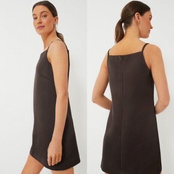 Tuckernuck Chocolate Satin Lara Square Neck Party Cocktail Formal Mini Dress 8