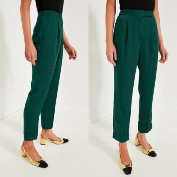 Tuckernuck NEW Green Pleated Duncan High Rise Straight Leg Trouser Pant Size 4