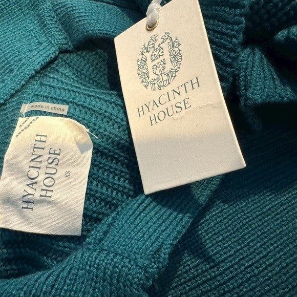 Tuckernuck NEW Hyacinth House Teal Ruffle Casey Collared V-Neck Sweater Size XS