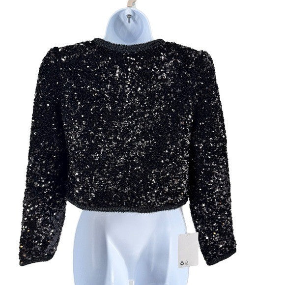 Self-Portrait NEW Black Sequin Cropped Evening Cocktail Party Jacket Size 0 XS