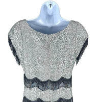 Batsheva NEW Octavia Cocktail Party Formal Midi Dress in Silver Sequin Size 6