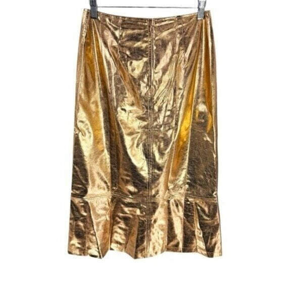 Tuckernuck x India Hicks NEW Gold Metallic London A Line Midi Skirt Size 0