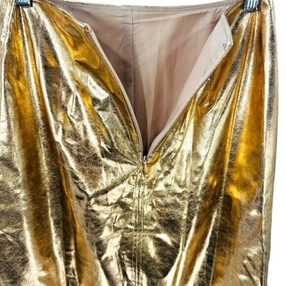 Tuckernuck x India Hicks NEW Gold Metallic London A Line Midi Skirt Size 8