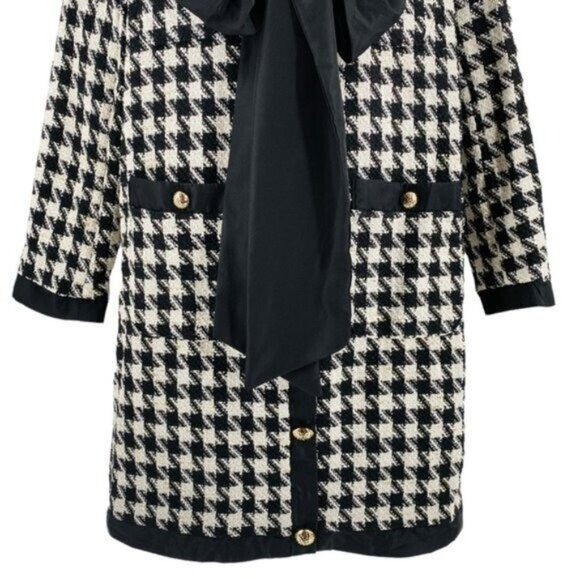 Pomander Place | NEW Coco Tweed Houndstooth Bow Mini Dress Black White Size XXL