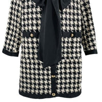 Pomander Place | NEW Coco Tweed Houndstooth Bow Mini Dress Black White Size XXL