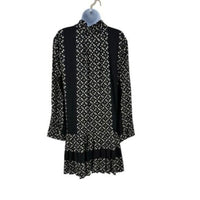 Tuckernuck NEW Black Geo Tate Tencel Long Sleeve Drop Waist Mini Dress Size XS