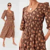 Tuckernuck NEW Rosewood Chintz Marlena Floral Brown Boho Midi Dress Size Small