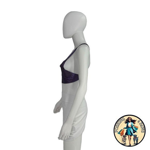 FANNIE SCHIAVONI Hailey Mesh Metallic Festival Draped Crop Top in Purple Size S