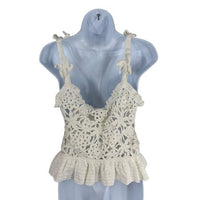 Farm Rio NEW White Flowers Crochet Handmade Peplum Scoop Neck Top Size XL