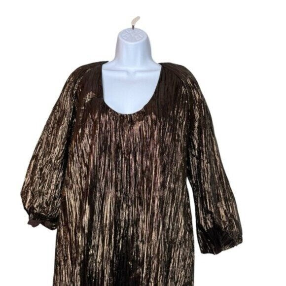 Hyacinth House | NEW Bronze Metallic Plisse Dorinda Midi Dress Size S