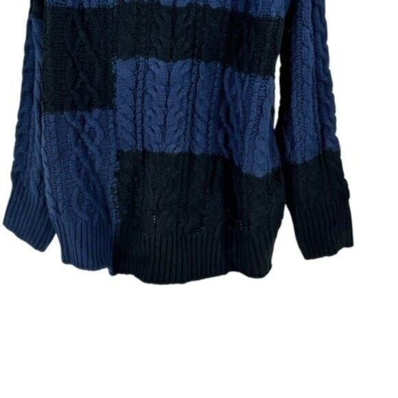 Tuckernuck NEW Navy Patchwork Cable Knit Relaxed Fit Pullover Sweater Size XL