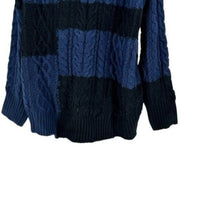 Tuckernuck NEW Navy Patchwork Cable Knit Relaxed Fit Pullover Sweater Size XL