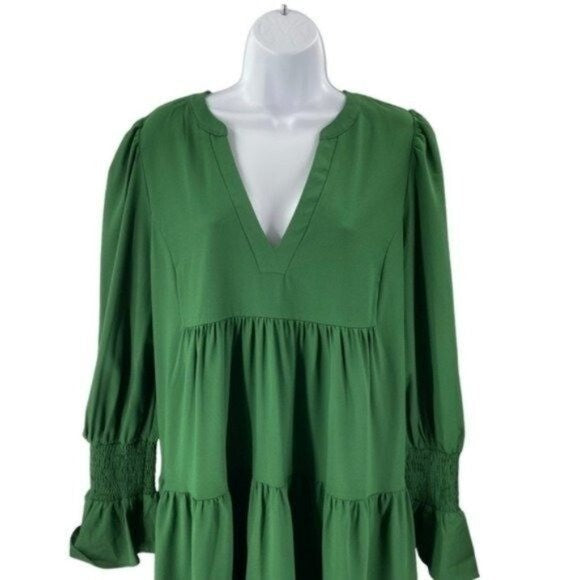 Pomander Place NEW Hunter Green Crepe Kenzo Long Sleeve Party Mini Dress Size S