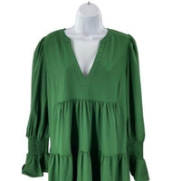 Pomander Place NEW Hunter Green Crepe Kenzo Long Sleeve Party Mini Dress Size S