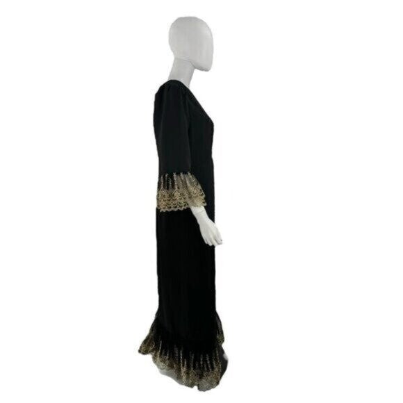 Pomander Place NEW Black Lillith Gold Lace Formal Maxi Dress Size M