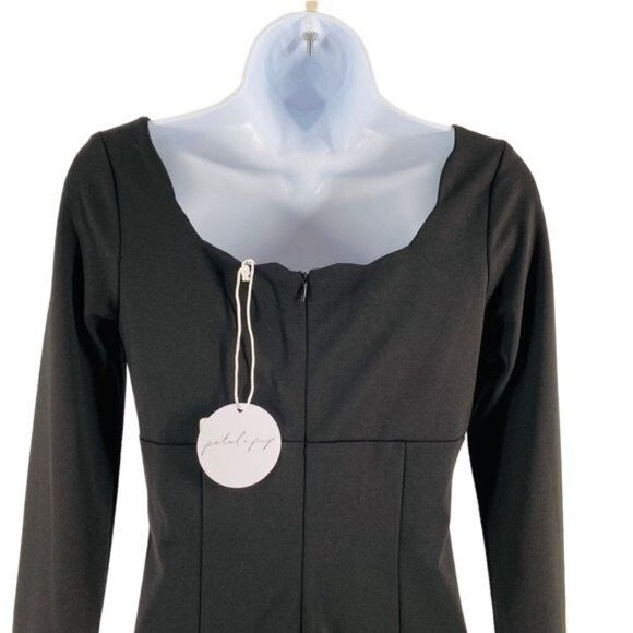 Petal & Pup x Storia NEW Eva Scalloped Black Long Sleeve Mini Dress Size M
