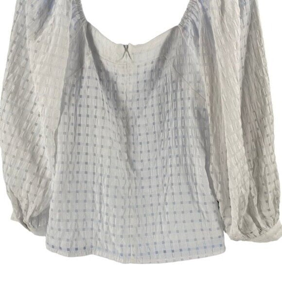 Pomander Place NEW White Textured Bonnie Gingham Puff Sleeve Blouse Size XS