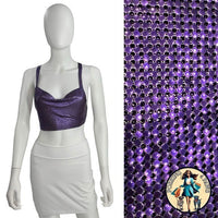 FANNIE SCHIAVONI Hailey Mesh Metallic Festival Draped Crop Top in Purple Size S