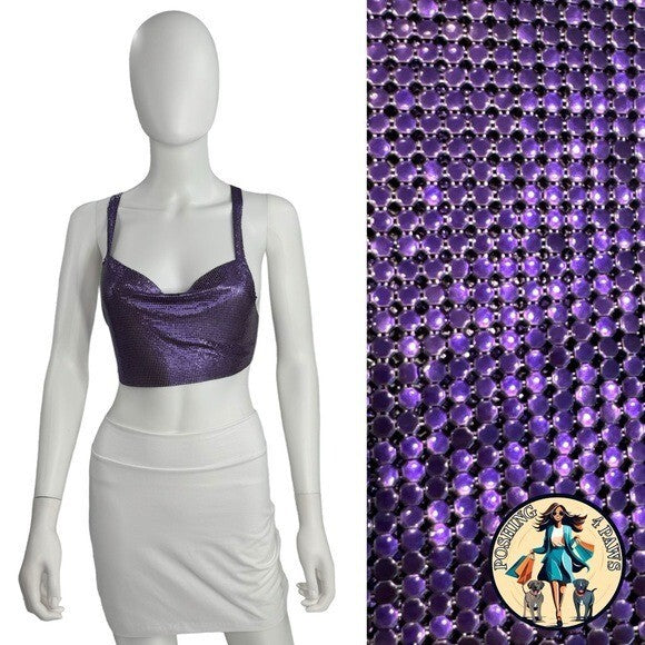 FANNIE SCHIAVONI Hailey Mesh Metallic Festival Draped Crop Top in Purple Size S