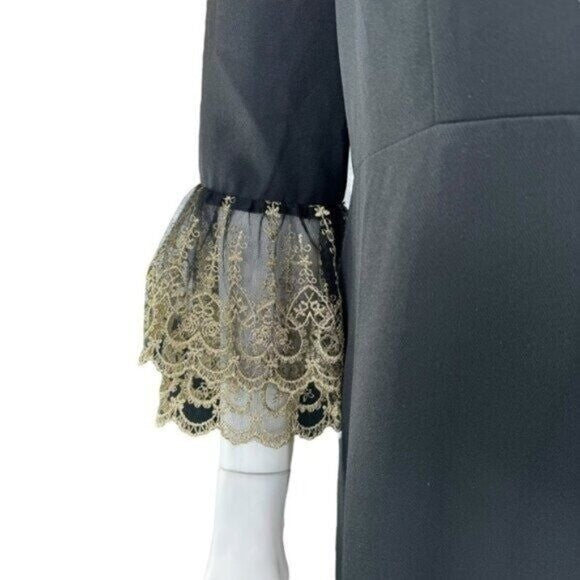 Pomander Place NEW Black Lillith Gold Lace Formal Maxi Dress Size M