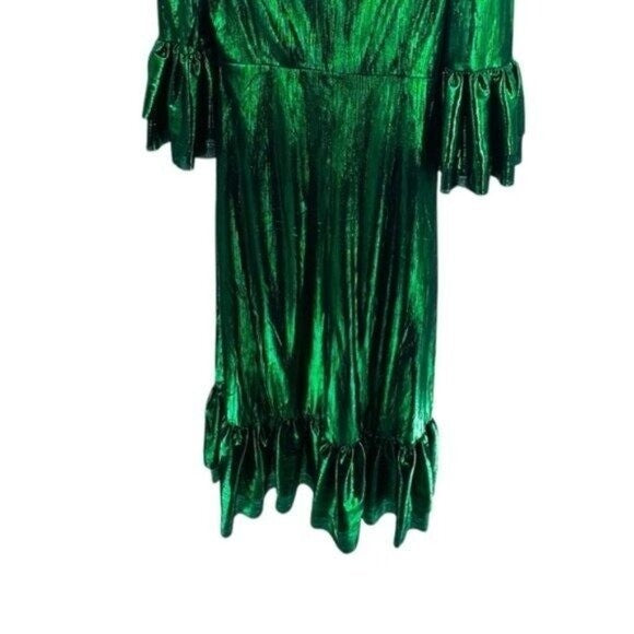 Pomander Place | NEW Emerald Crinkle Lurex Lillith Maxi Dress Size XXL