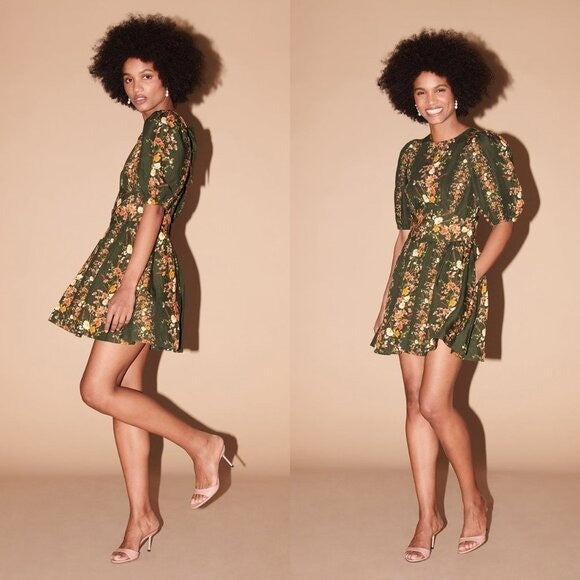 SAYLOR NEW Roseanne Puff Sleeve Floral Bohemian Feminine Classic Mini Dress S