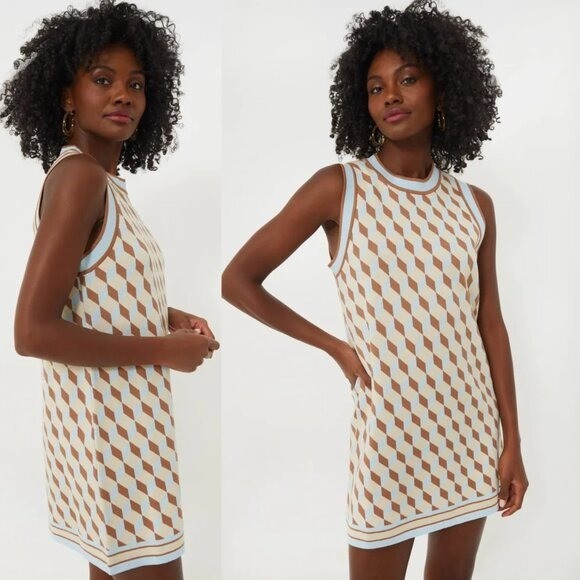 Tuckernuck NEW Tan Ocean Spray Knit Geo Marie Sleeveless Mini Dress Size XXL