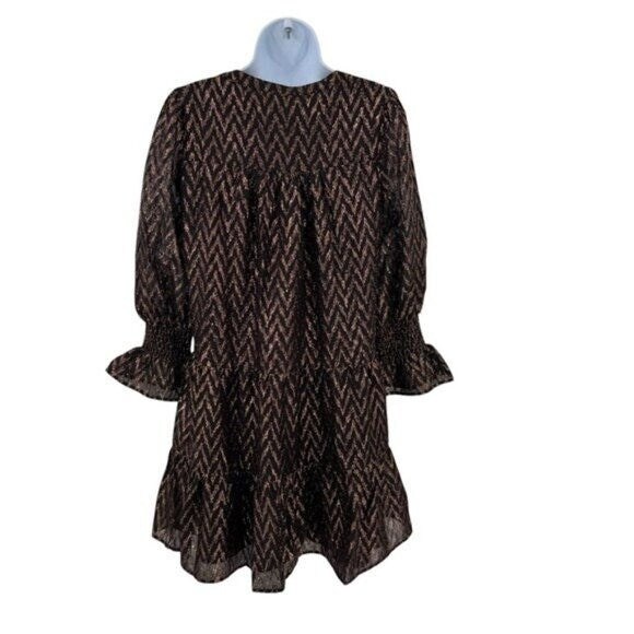 Pomander Place NEW Metallic Ikat Kenzo Long Sleeve Relaxed Fit Mini Dress Size L