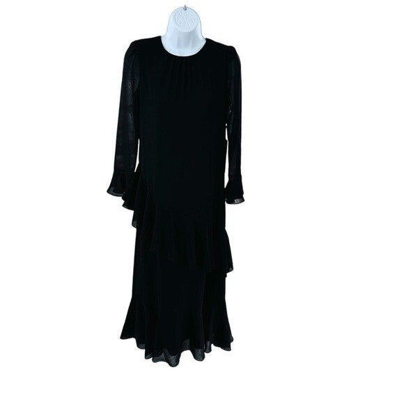 Tuckernuck NEW Black Sasha Long Sleeve Formal Ruffle Party Midi Dress Size XS